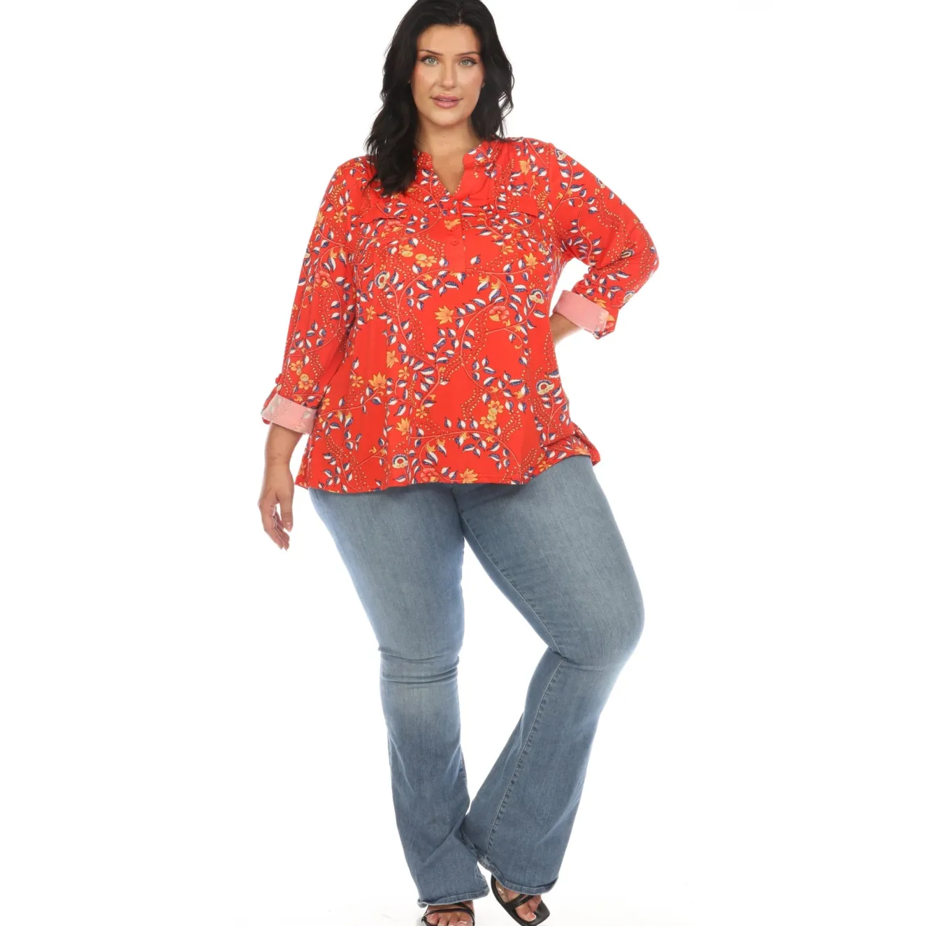 Paisley Button Front Tunic Top - Plus