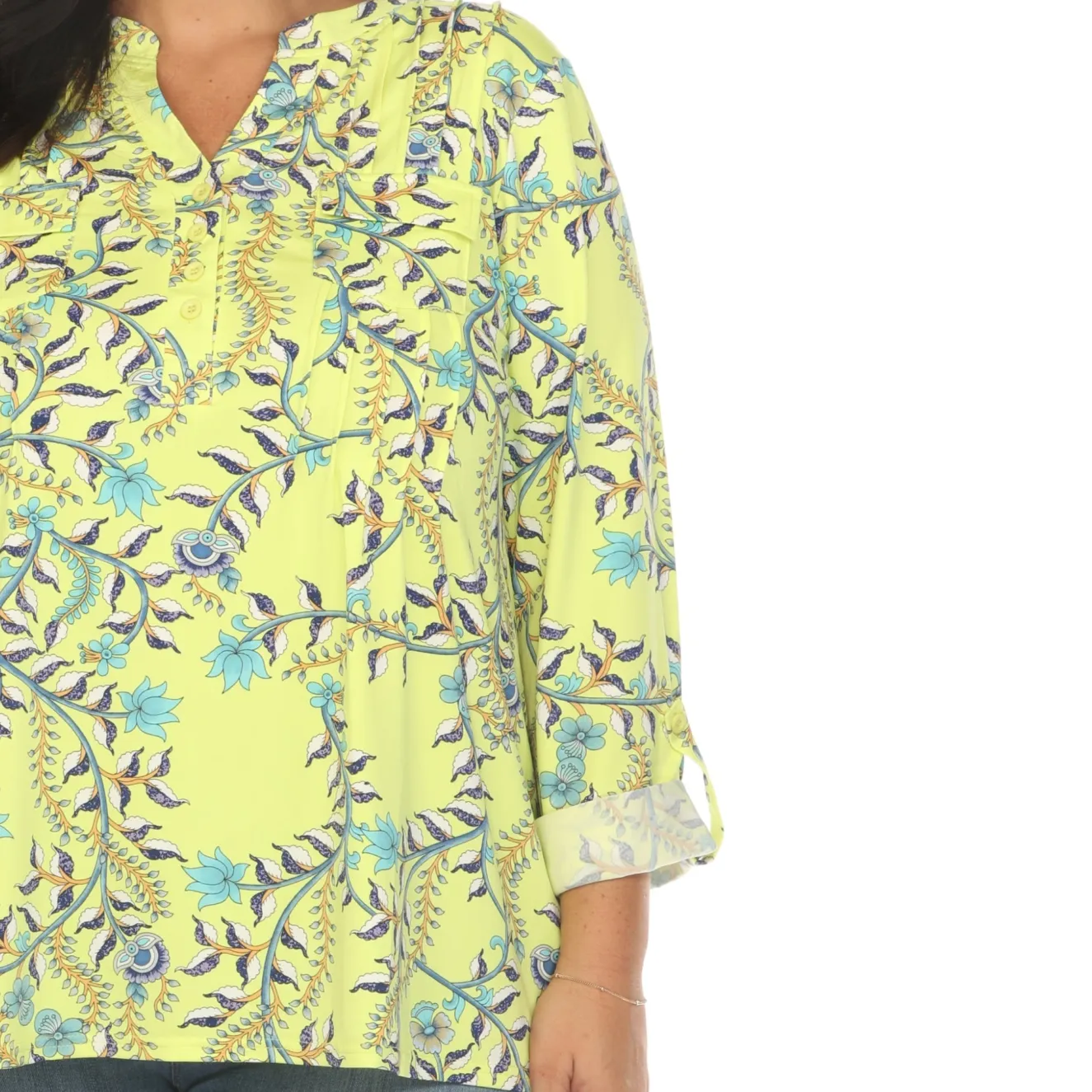 Paisley Button Front Tunic Top - Plus