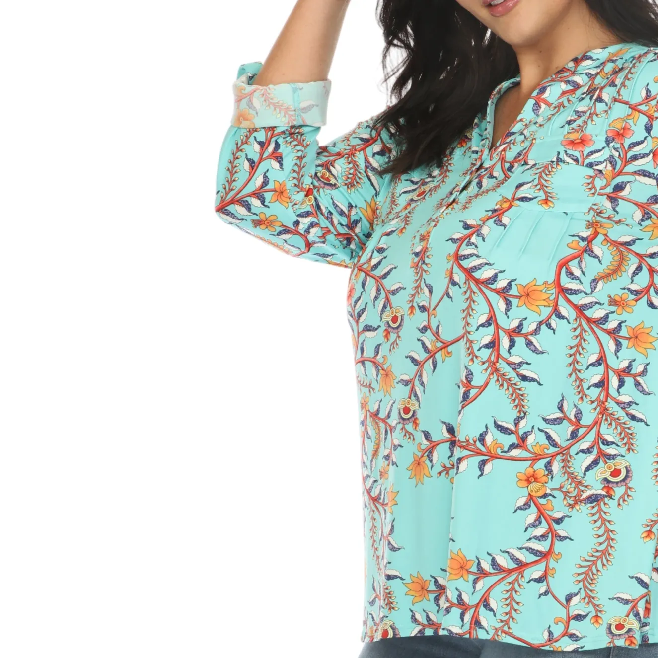 Paisley Button Front Tunic Top - Plus