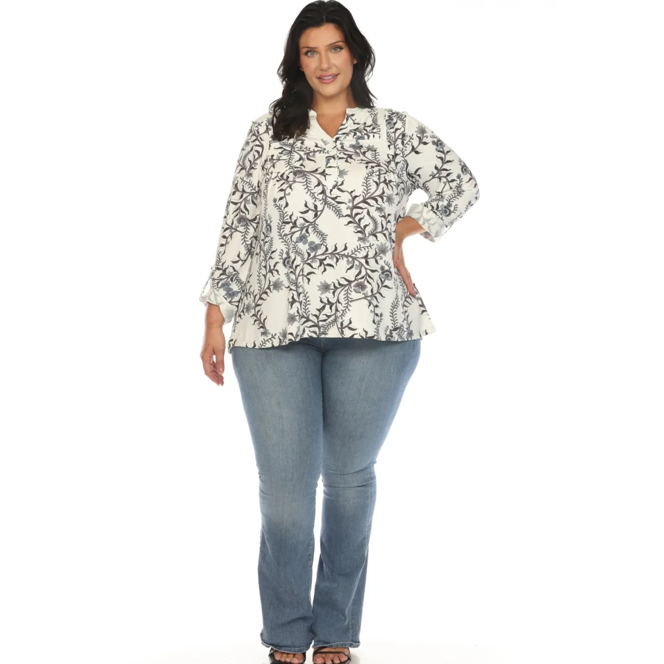 Paisley Button Front Tunic Top - Plus