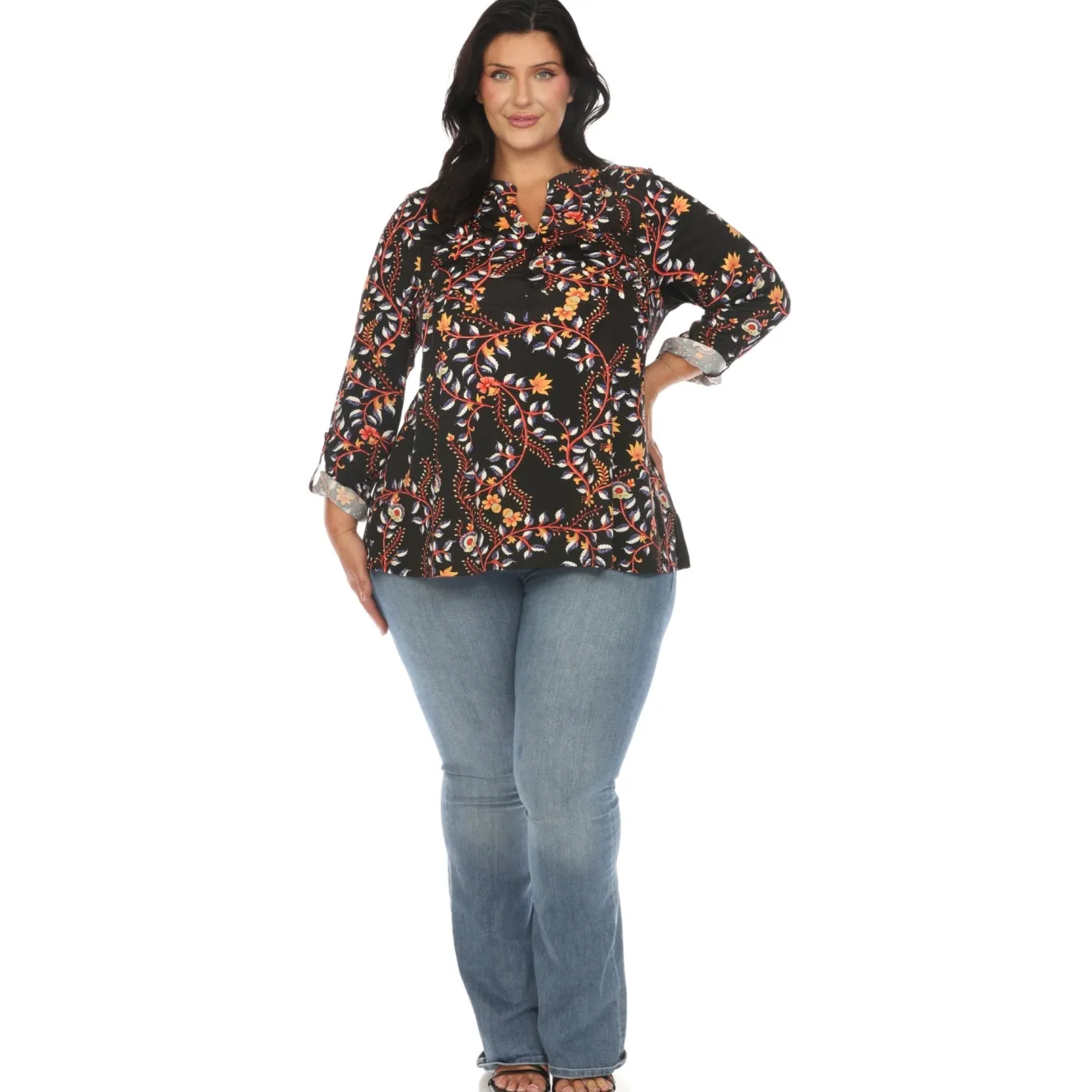 Paisley Button Front Tunic Top - Plus