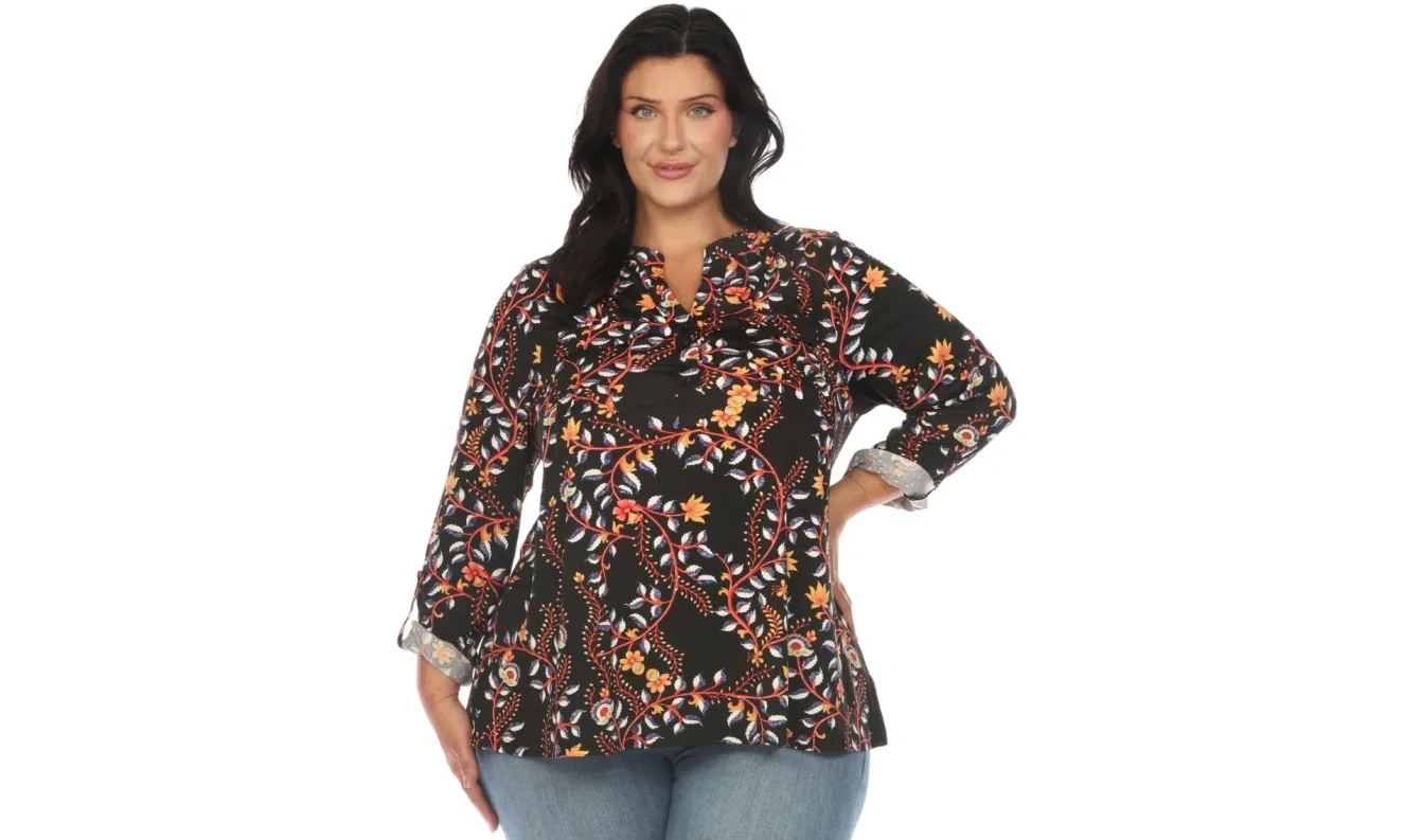 Paisley Button Front Tunic Top - Plus