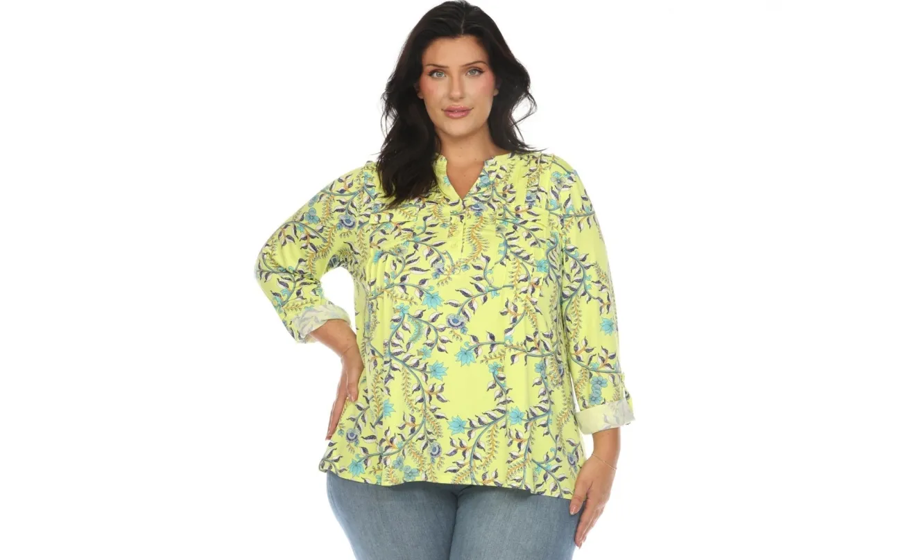 Paisley Button Front Tunic Top - Plus