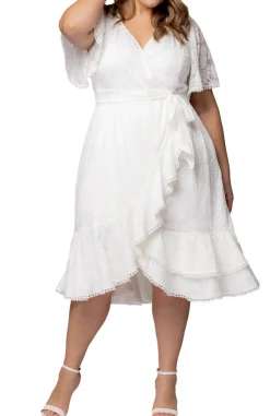 Palermo Lace Faux Wrap Cocktail Dress, White - Plus