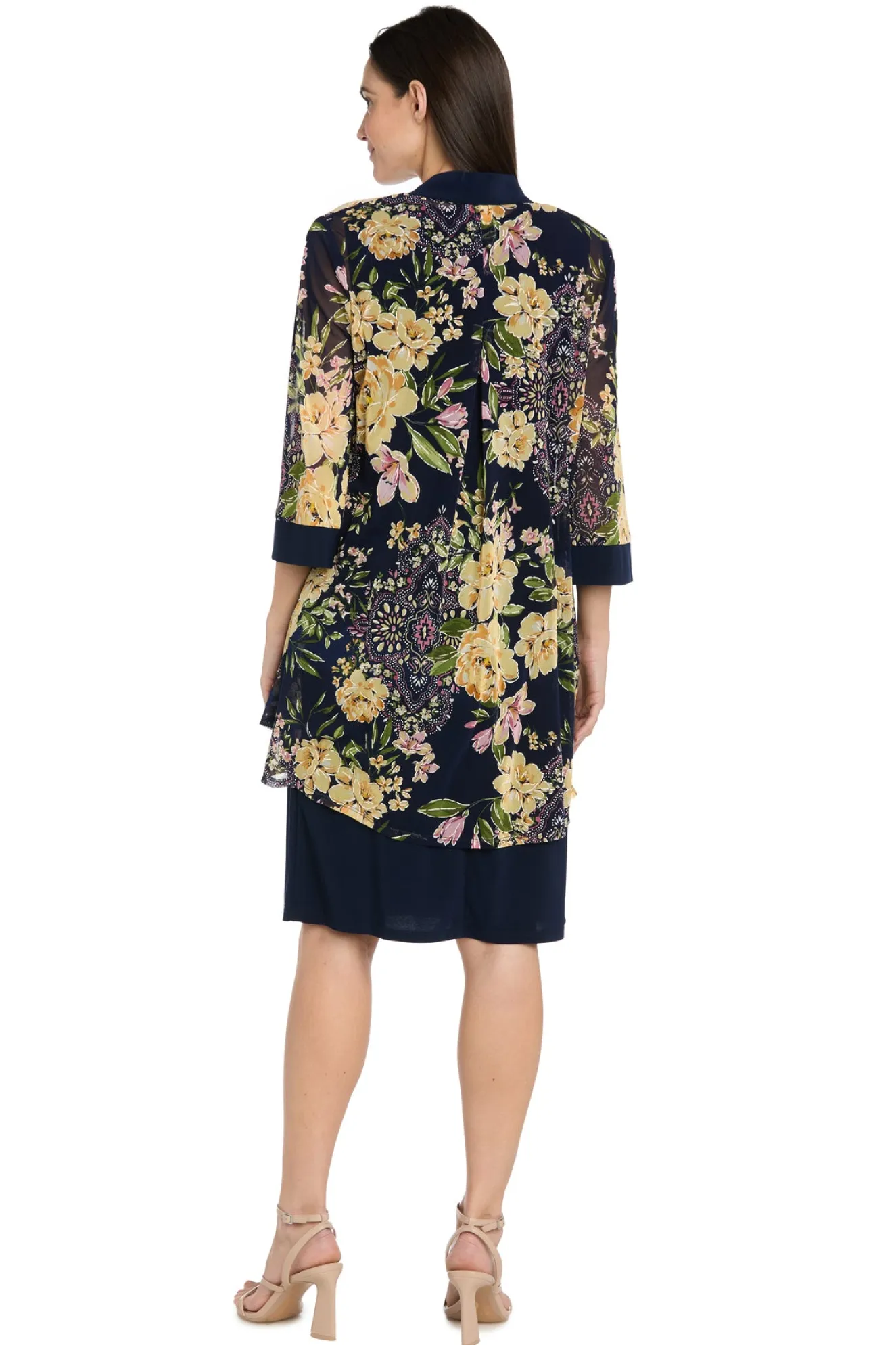 2-Piece Jacket Dress with Detachable Necklace, Navy/Yellow