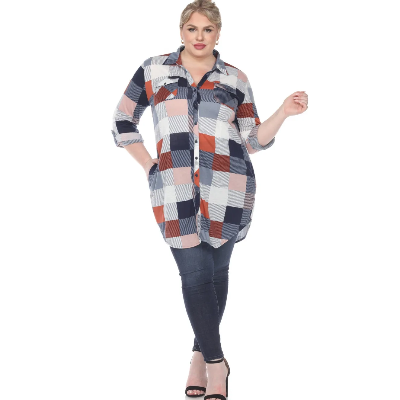 Plaid Tunic Shirt - Plus