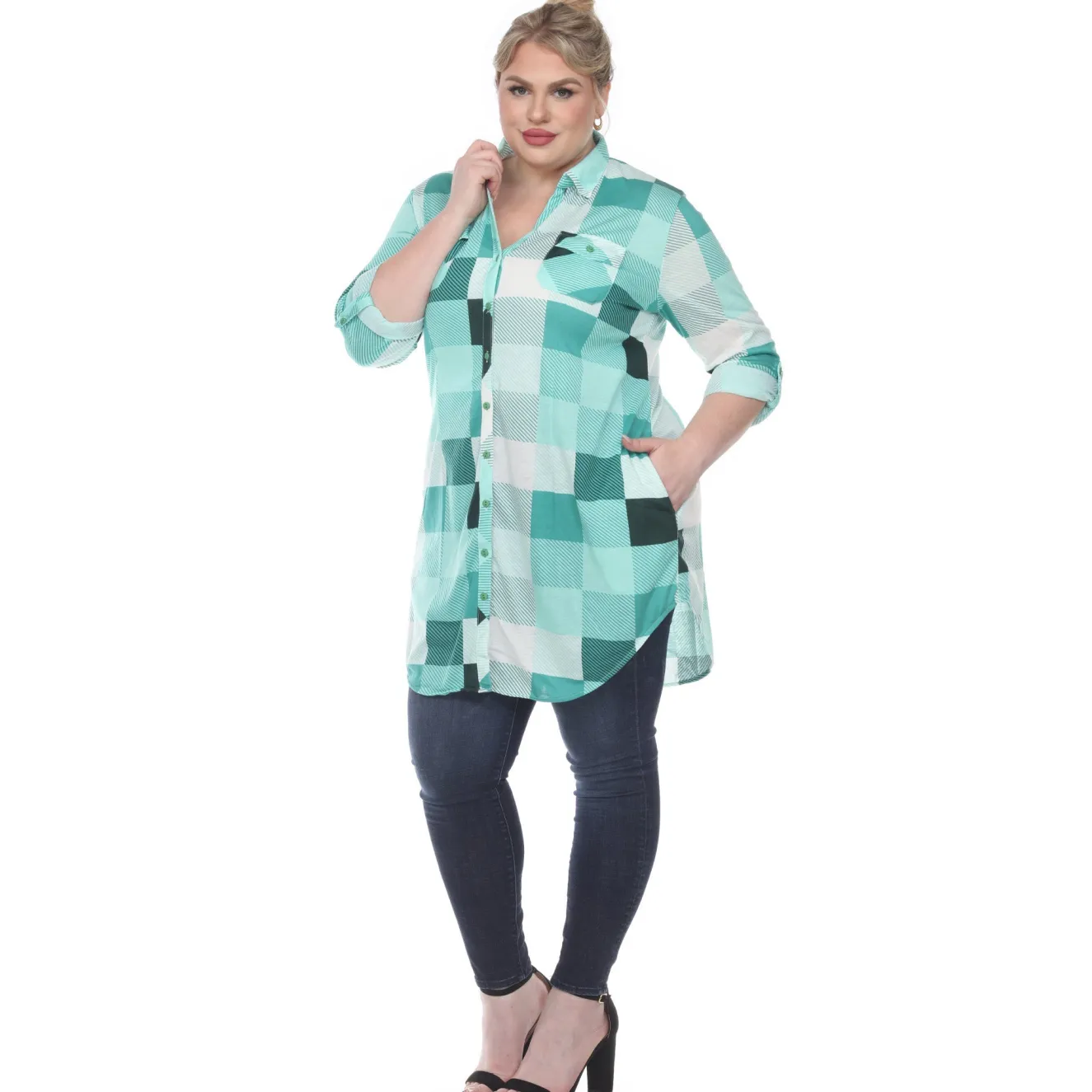 Plaid Tunic Shirt - Plus