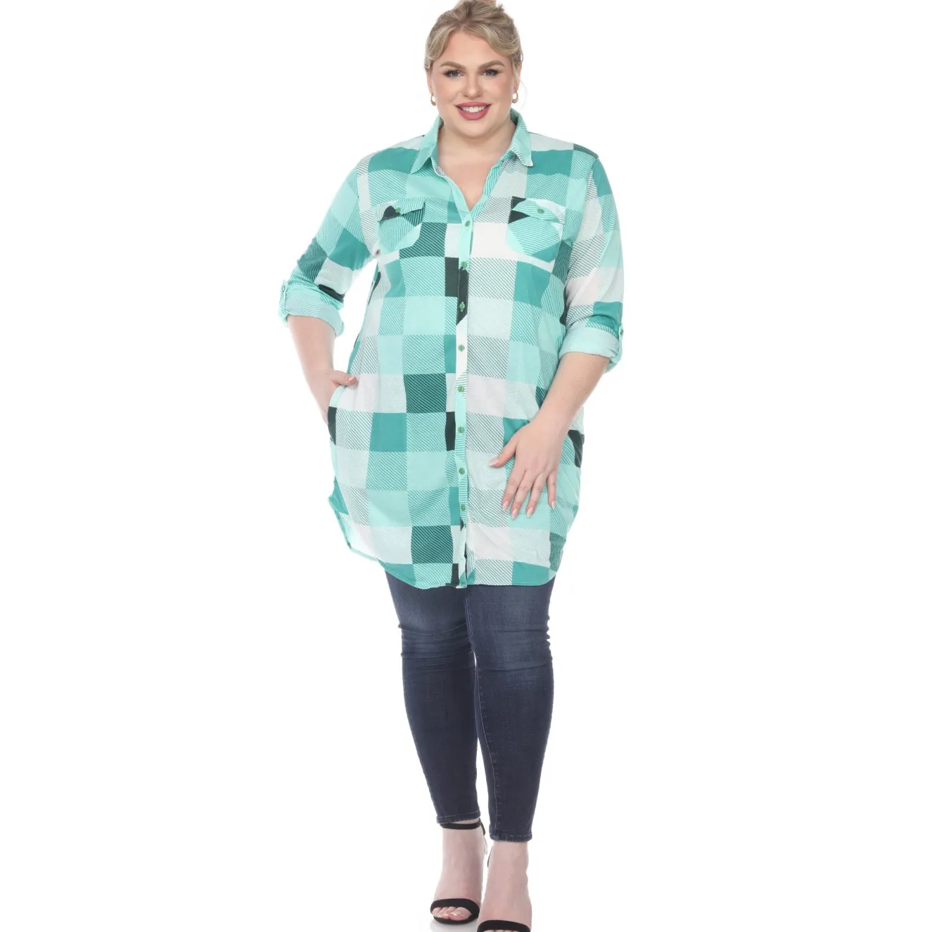 Plaid Tunic Shirt - Plus