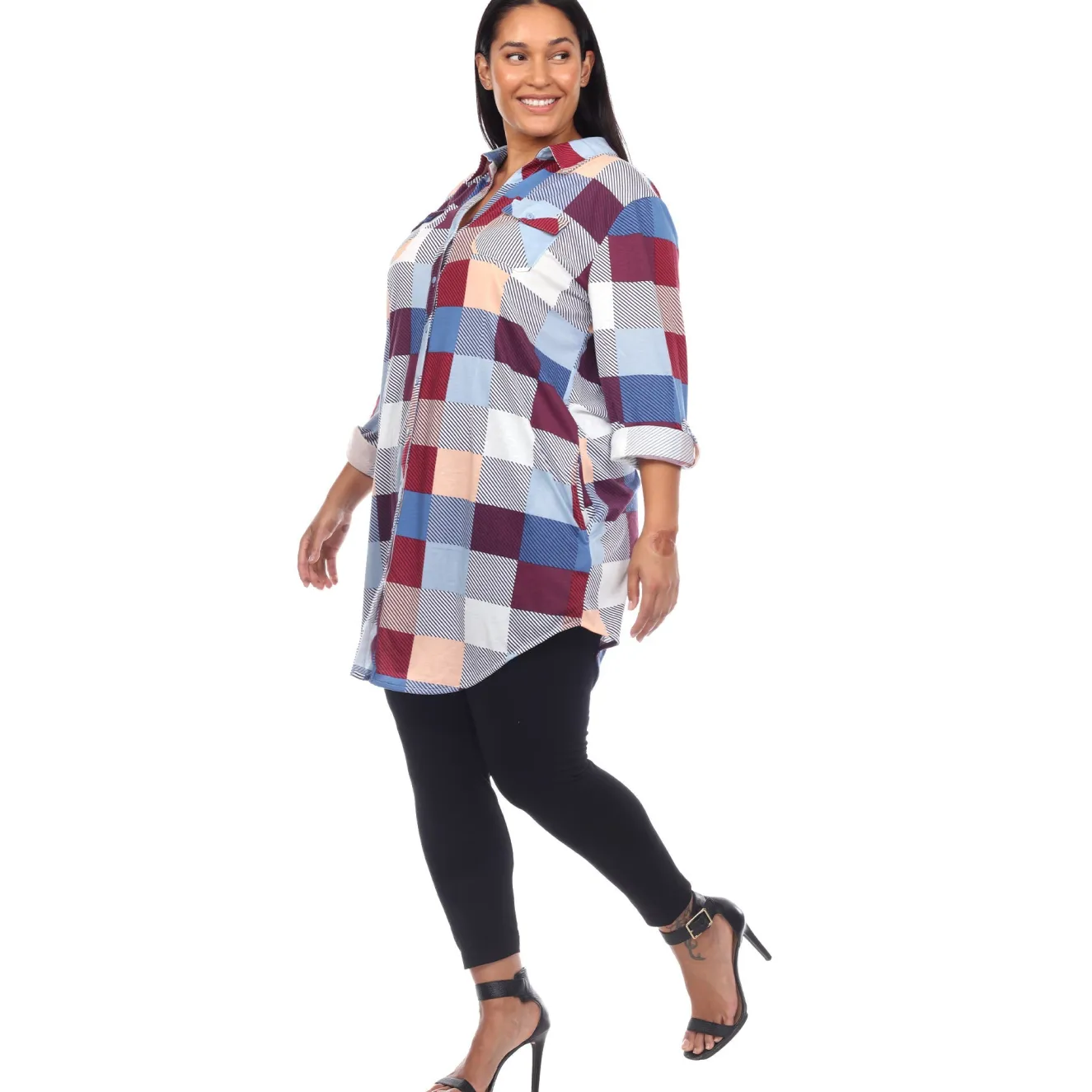 Plaid Tunic Shirt - Plus