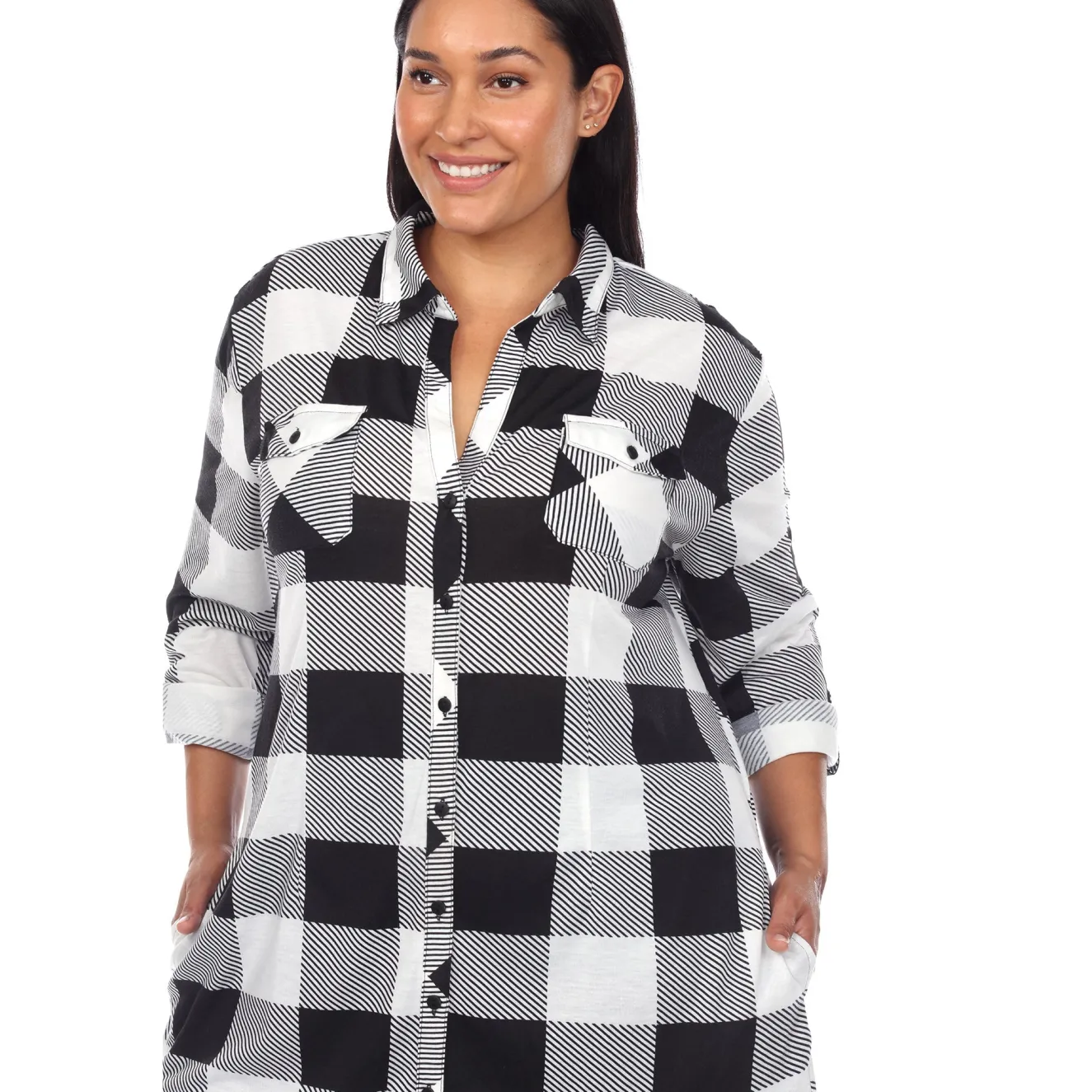Plaid Tunic Shirt - Plus
