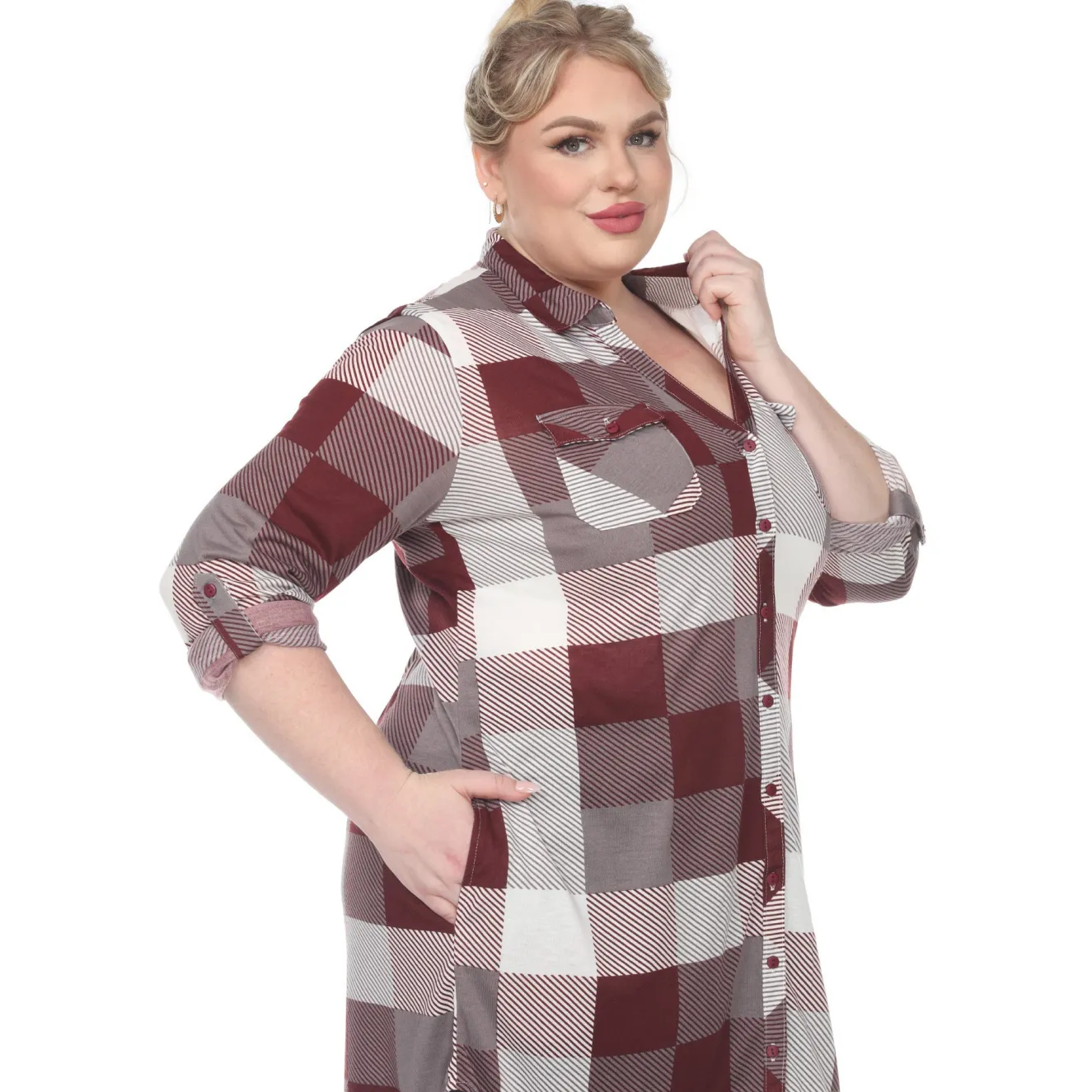 Plaid Tunic Shirt - Plus