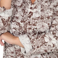 Pleated Long Sleeve Floral Print Blouse - Plus