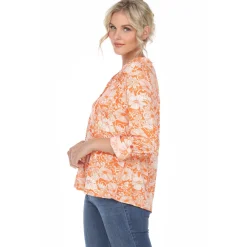 Pleated Long Sleeve Floral Print Blouse