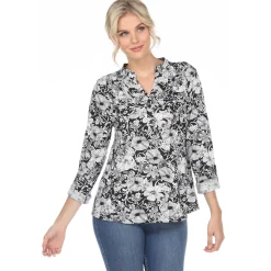 Pleated Long Sleeve Floral Print Blouse