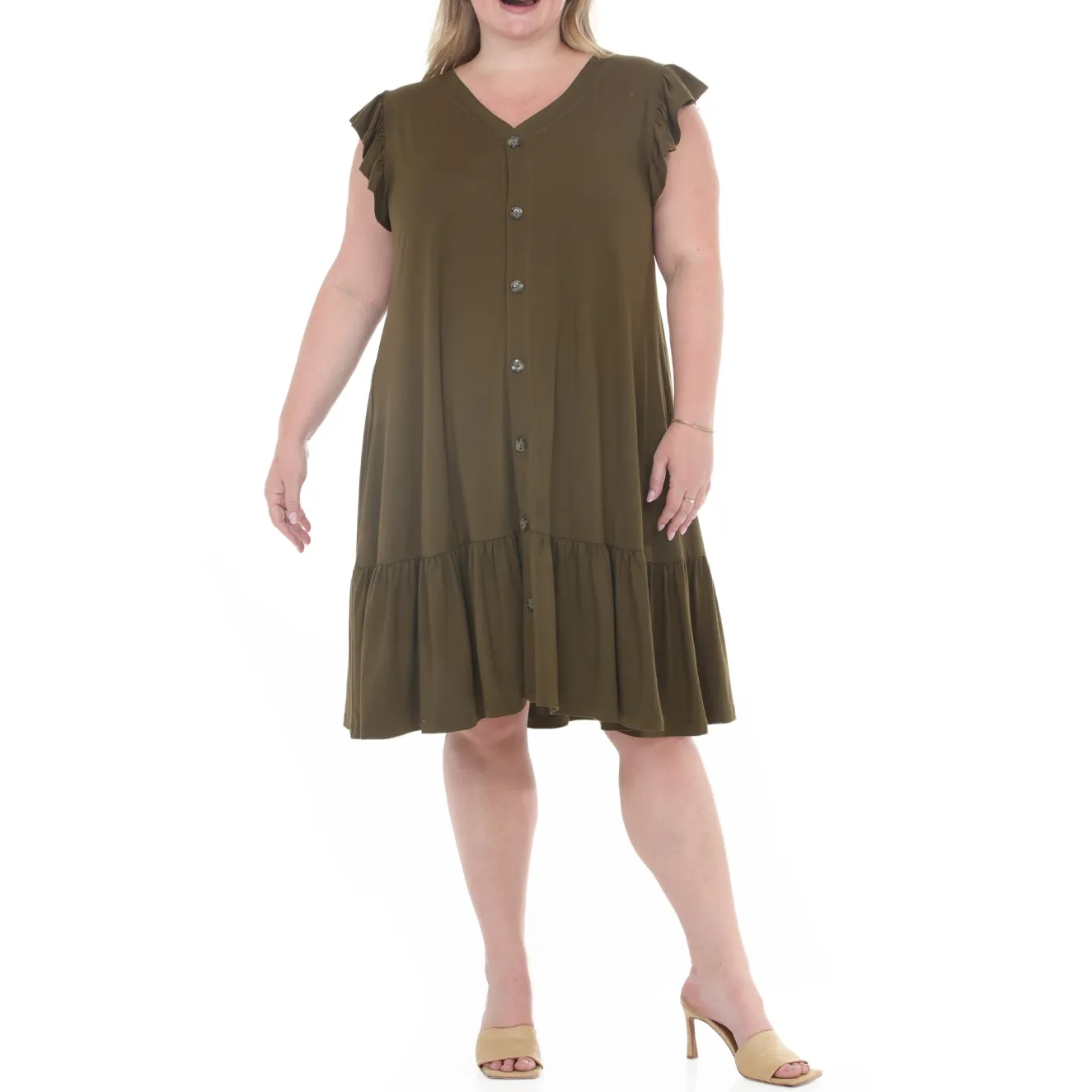 Plus Size Button Front Tiered Swing Dress