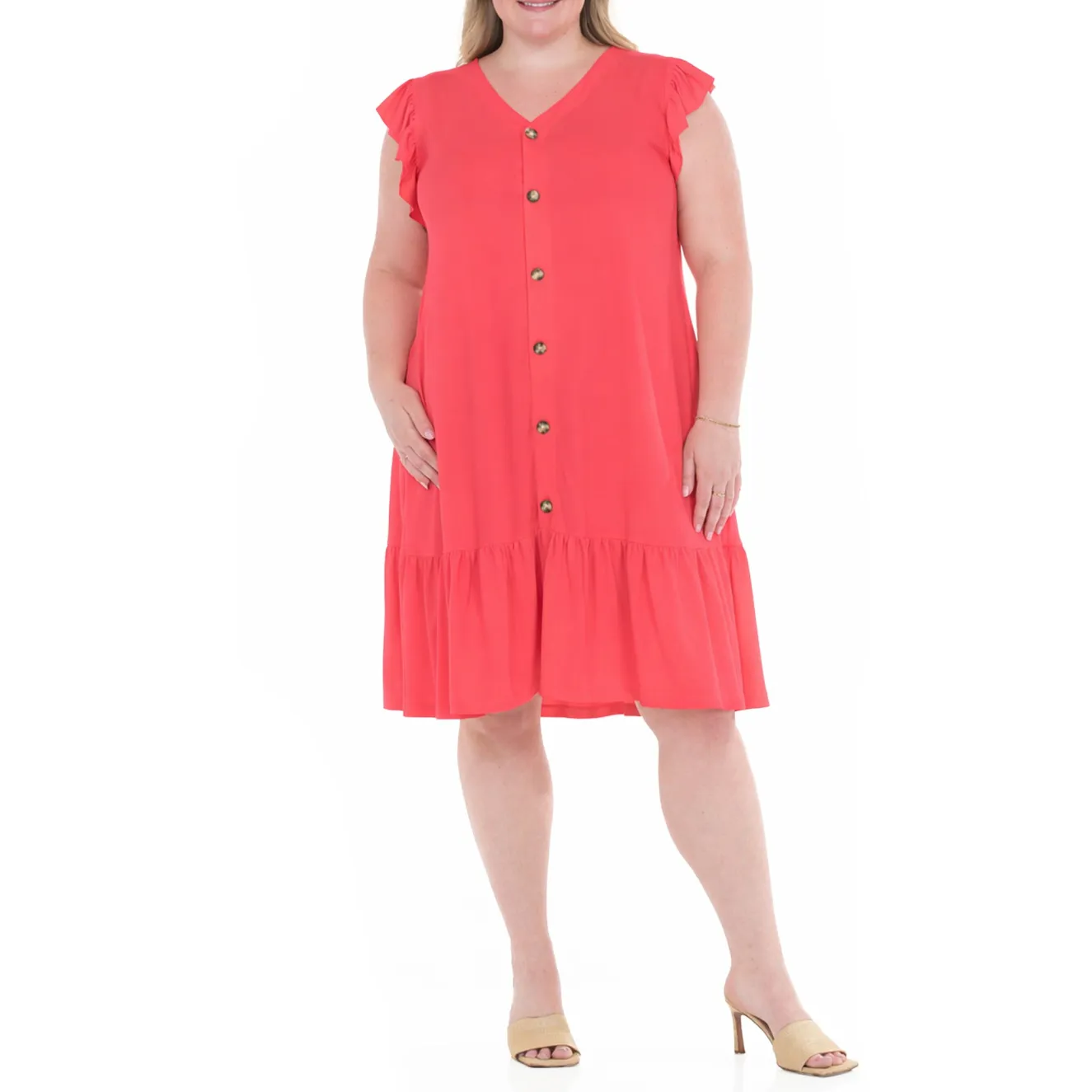 Plus Size Button Front Tiered Swing Dress