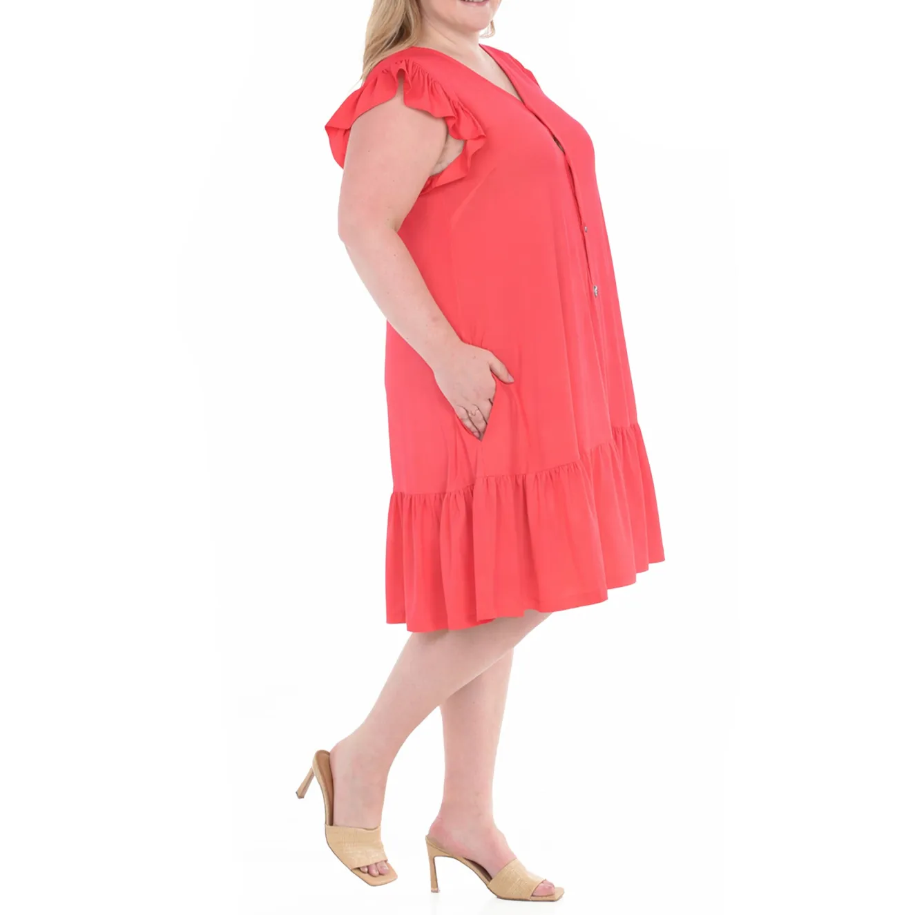 Plus Size Button Front Tiered Swing Dress