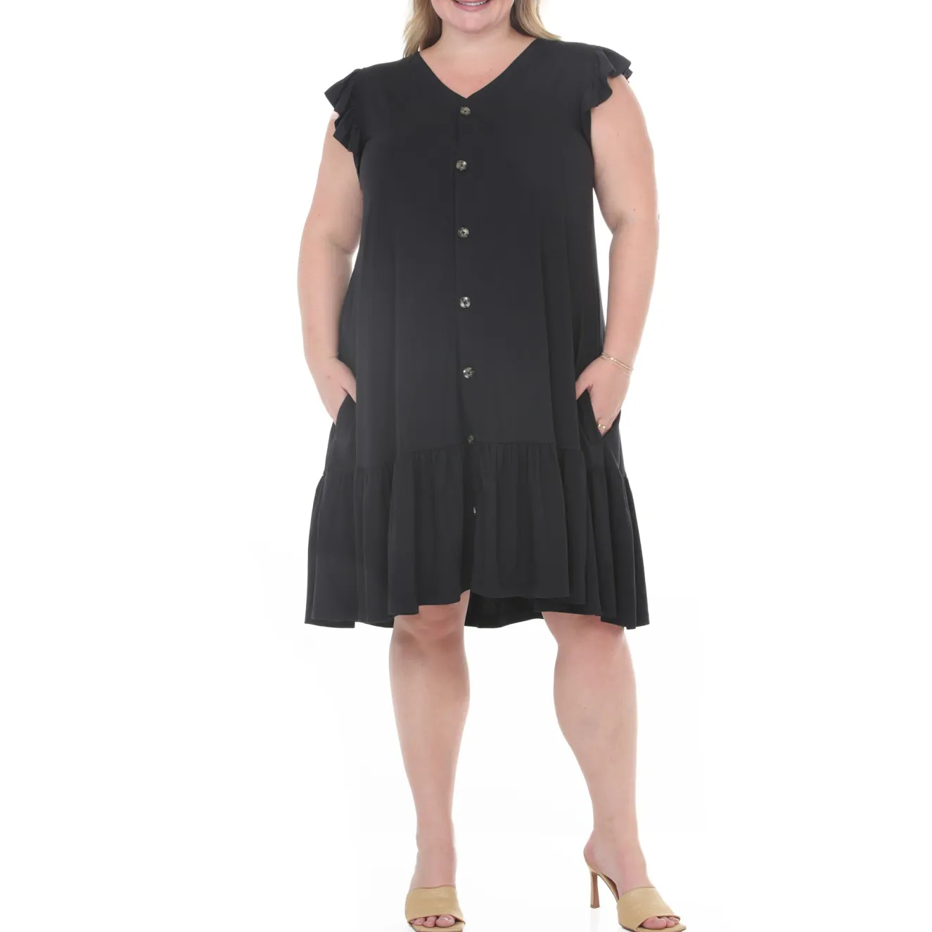 Plus Size Button Front Tiered Swing Dress