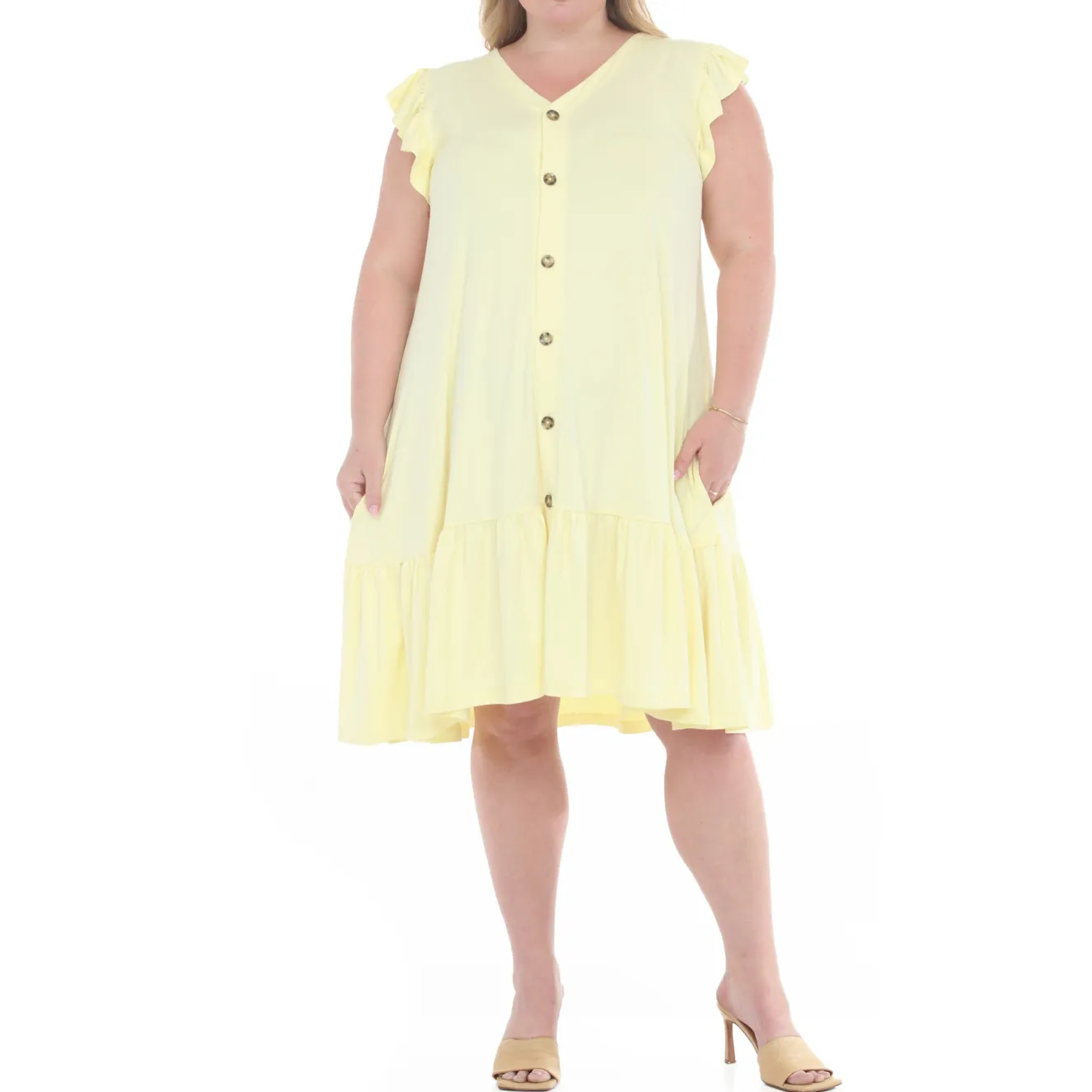 Plus Size Button Front Tiered Swing Dress