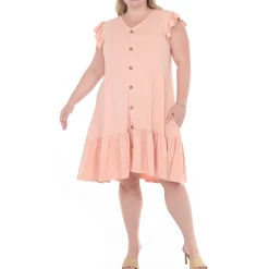 Plus Size Button Front Tiered Swing Dress