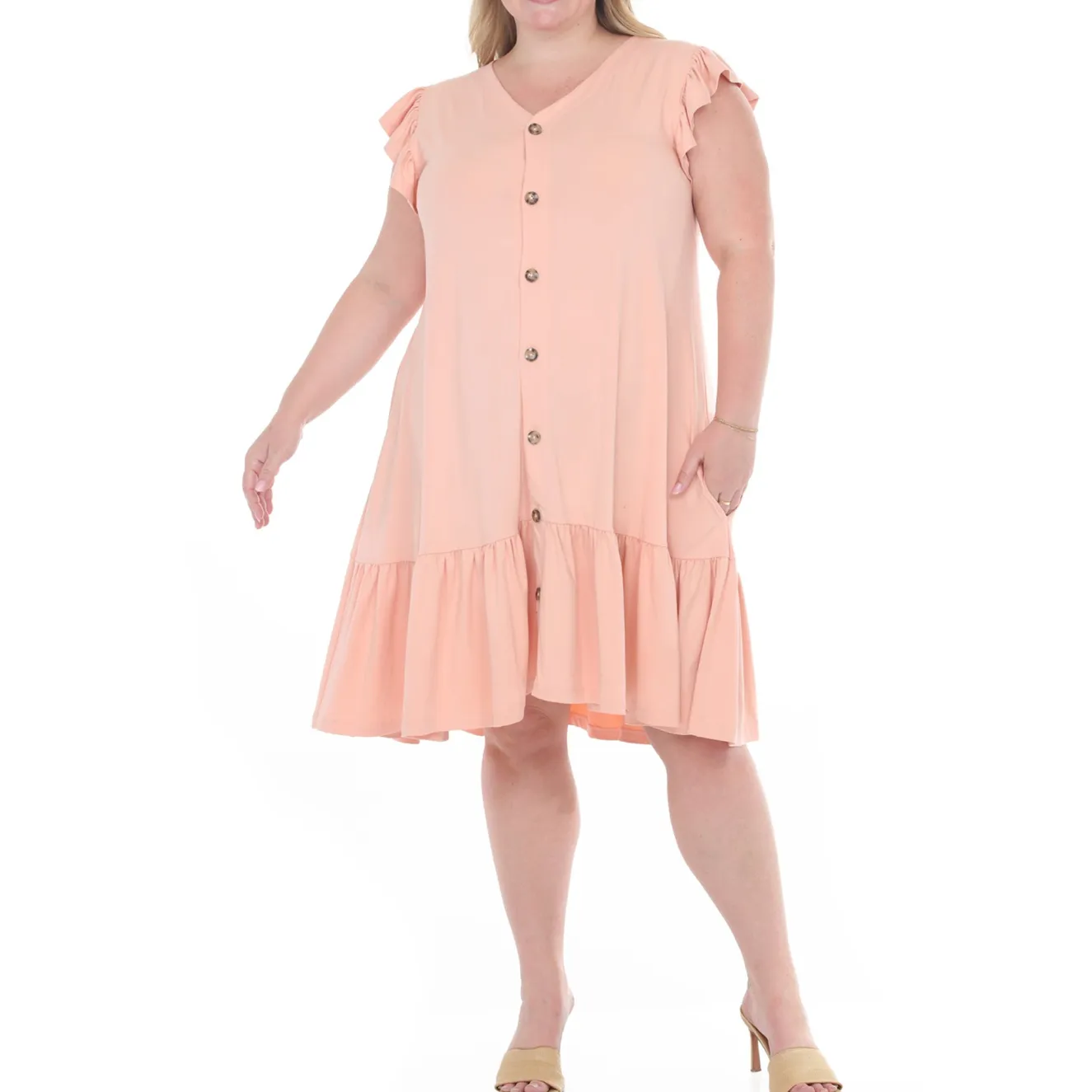 Plus Size Button Front Tiered Swing Dress