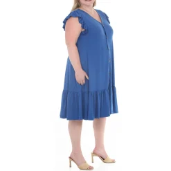 Plus Size Button Front Tiered Swing Dress