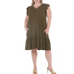 Plus Size Button Front Tiered Swing Dress