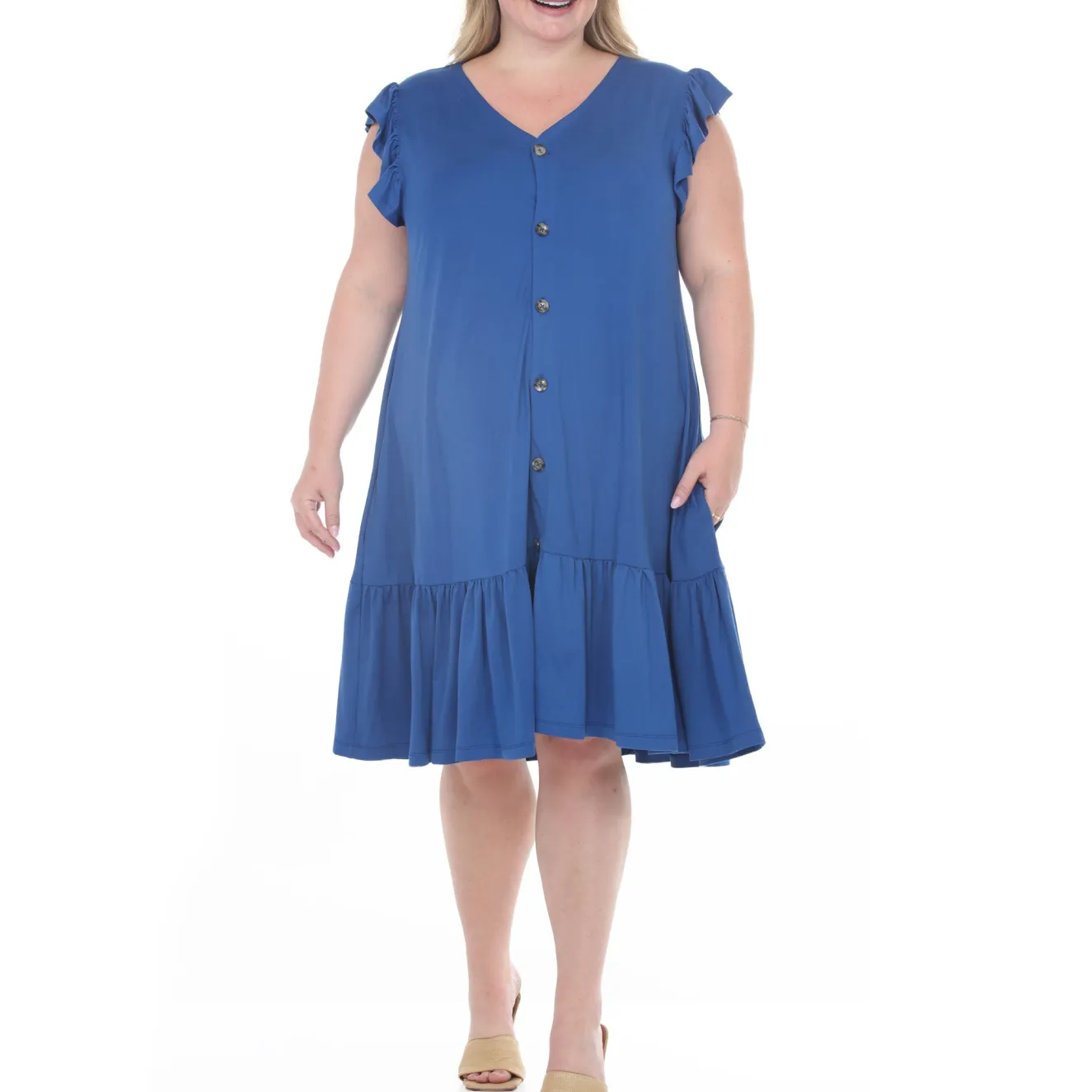 Plus Size Button Front Tiered Swing Dress