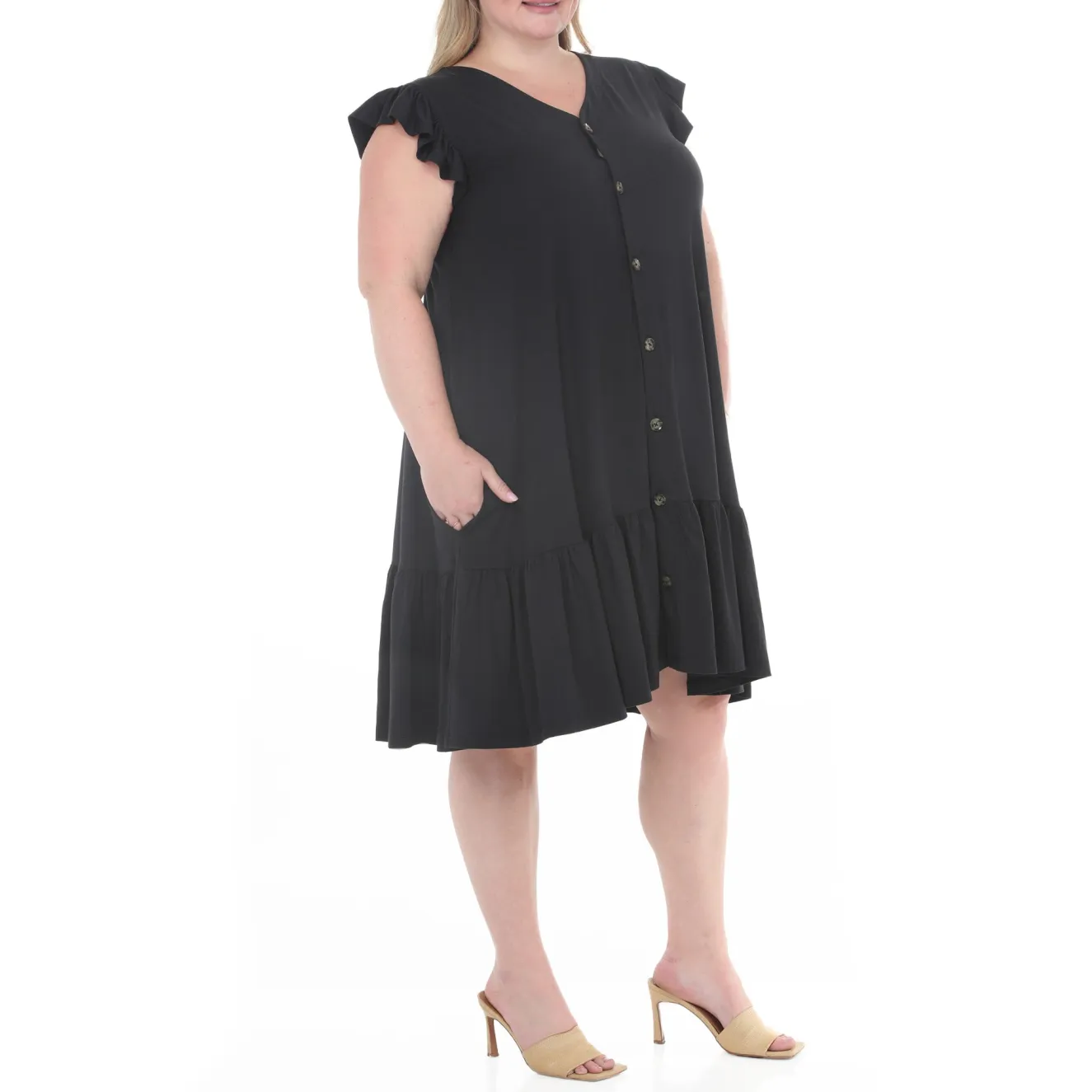 Plus Size Button Front Tiered Swing Dress