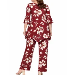 Plus Size Floral Tunic Top & Wide-Leg Pant Set