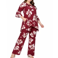 Plus Size Floral Tunic Top & Wide-Leg Pant Set
