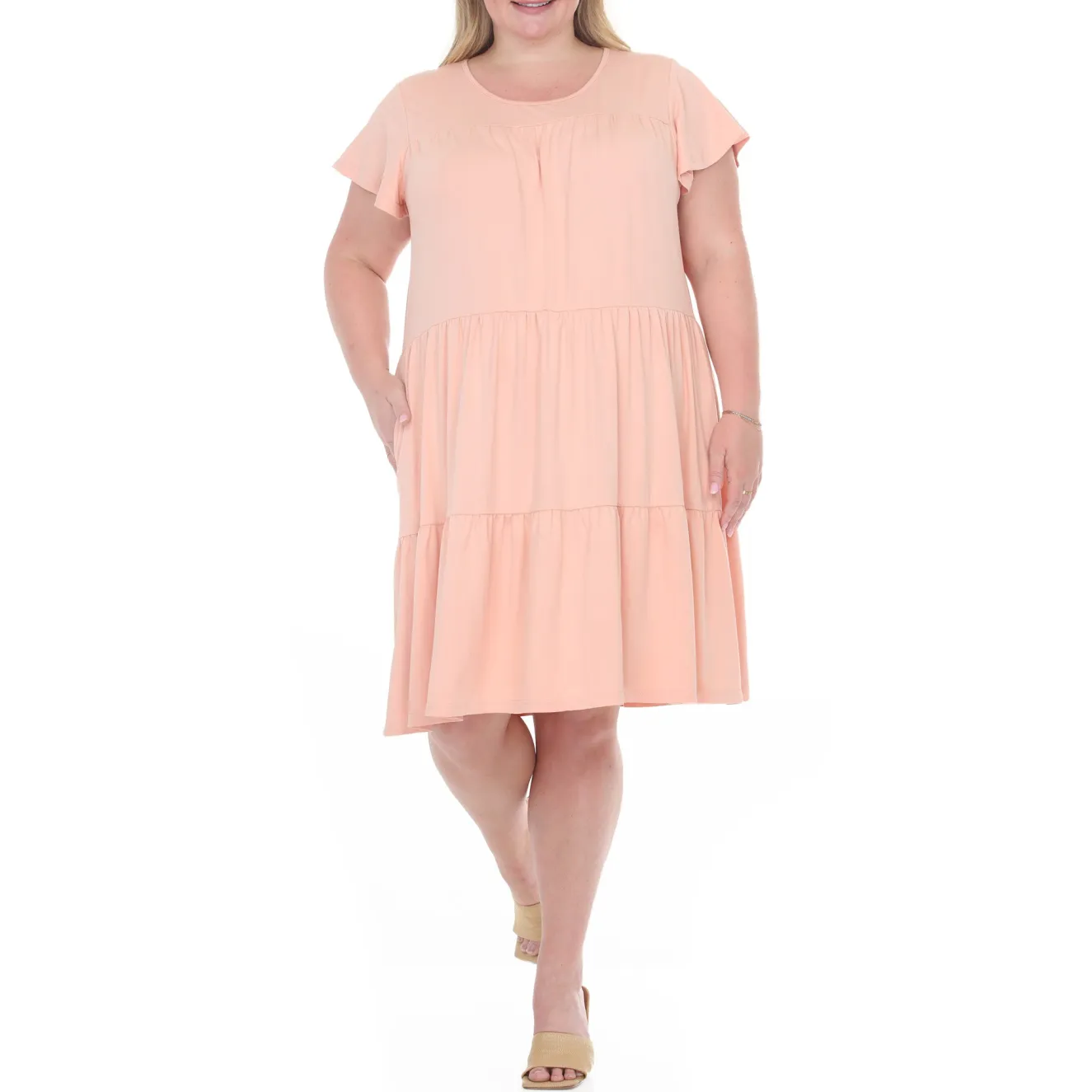 Plus Size Flutter Sleeve Ruffle Tiered Dress