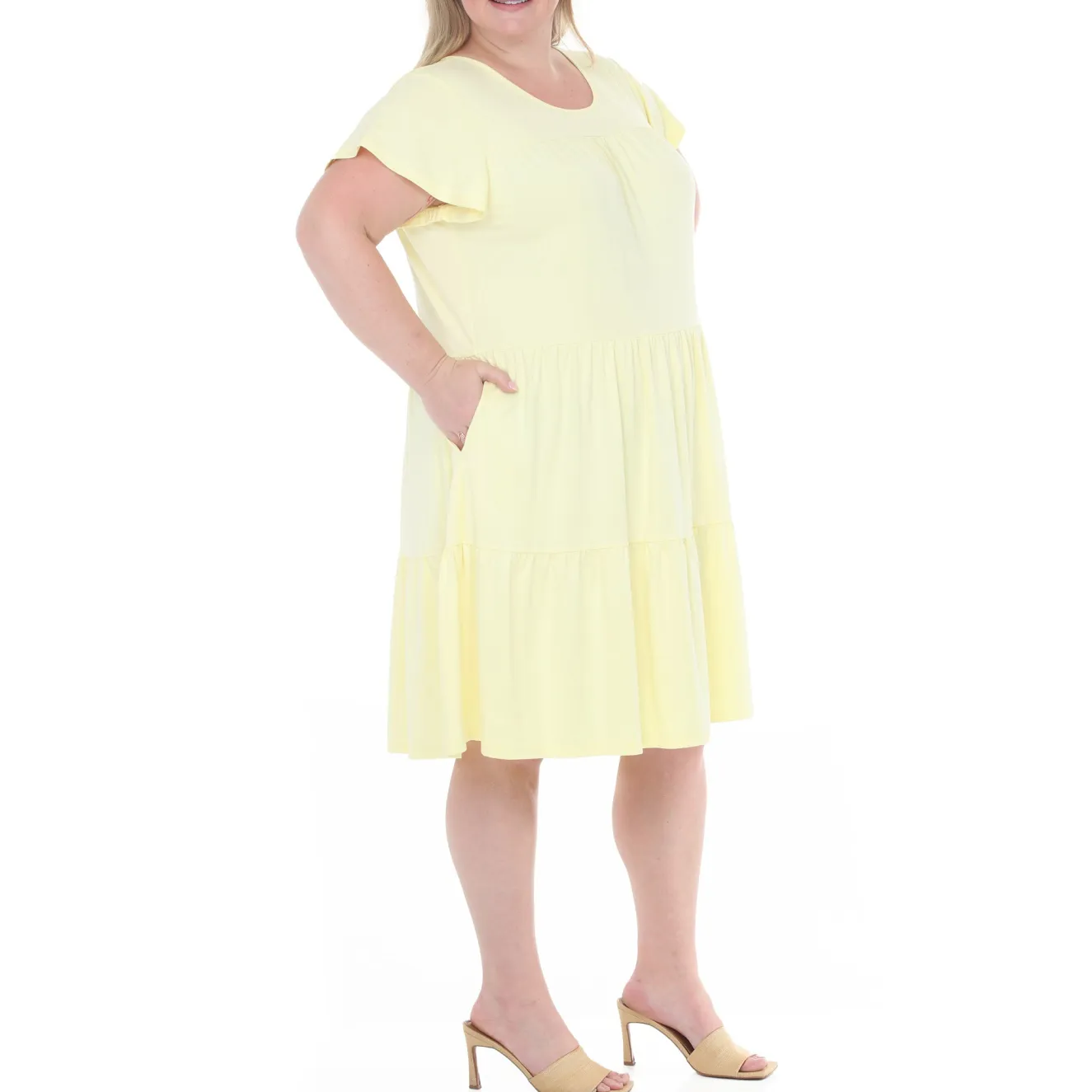 Plus Size Flutter Sleeve Ruffle Tiered Dress