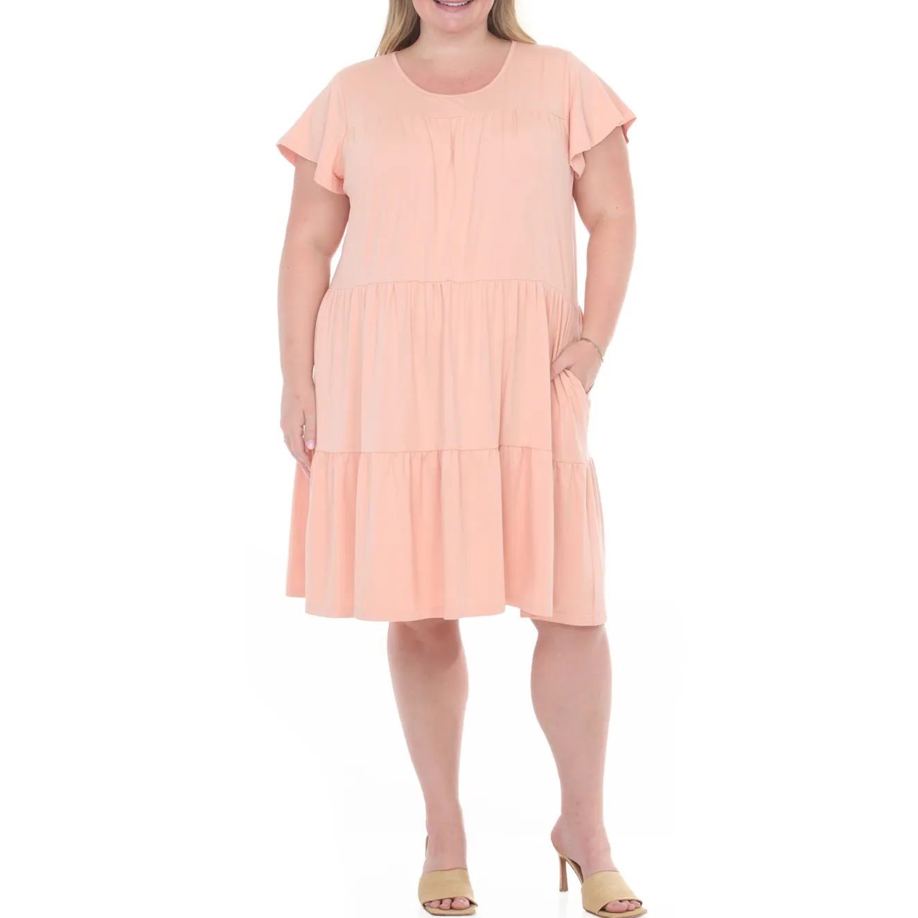 Plus Size Flutter Sleeve Ruffle Tiered Dress