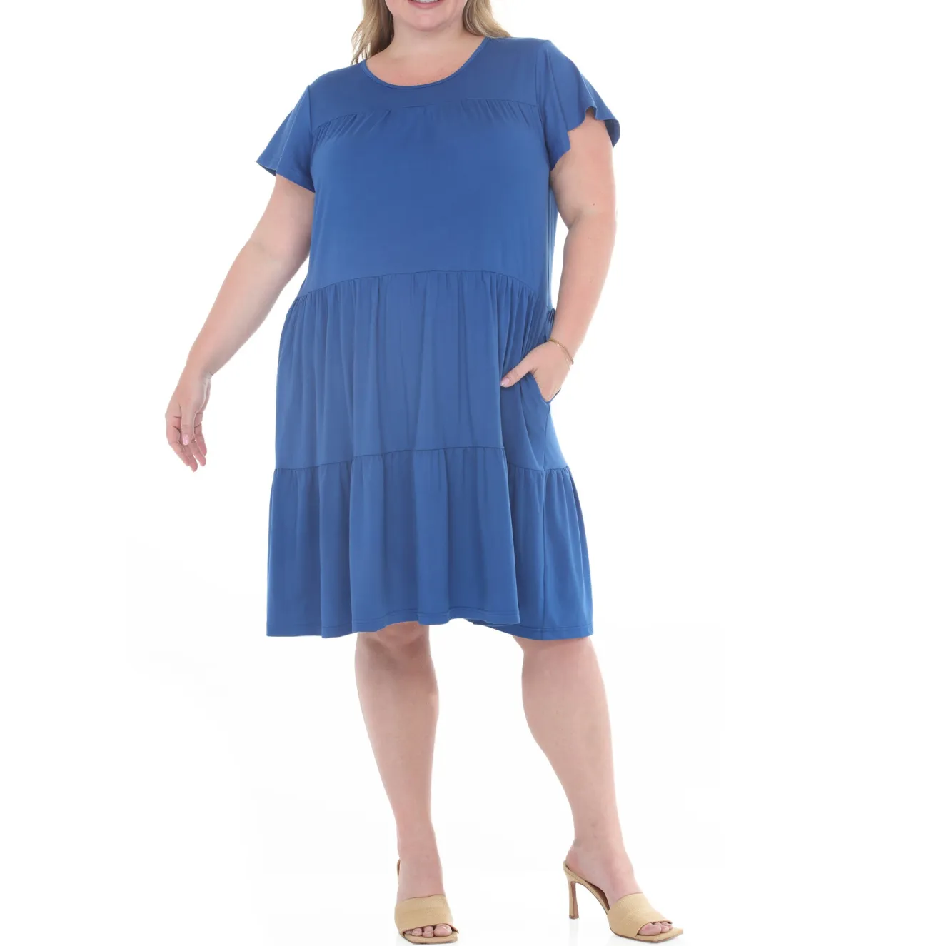 Plus Size Flutter Sleeve Ruffle Tiered Dress