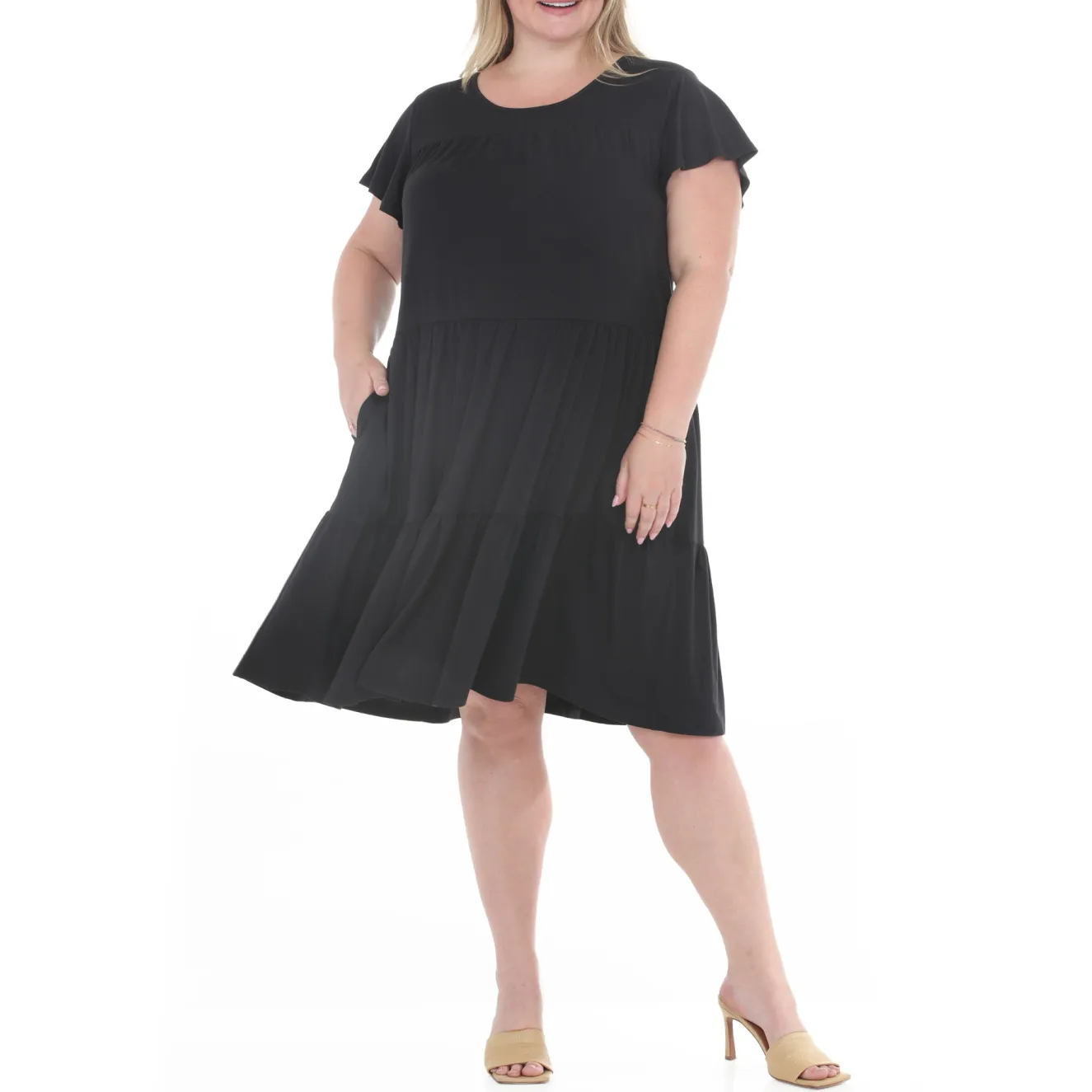 Plus Size Flutter Sleeve Ruffle Tiered Dress