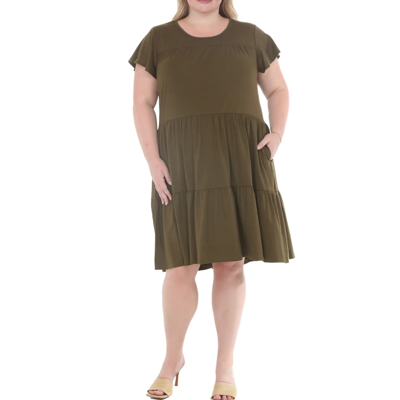 Plus Size Flutter Sleeve Ruffle Tiered Dress
