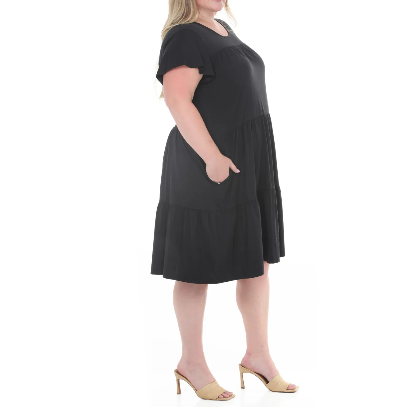 Plus Size Flutter Sleeve Ruffle Tiered Dress