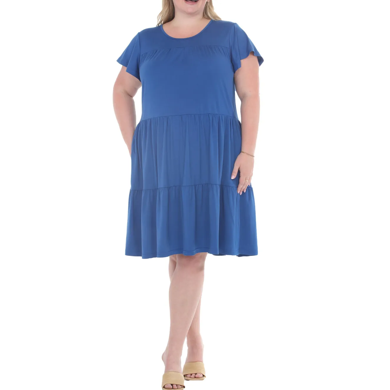Plus Size Flutter Sleeve Ruffle Tiered Dress