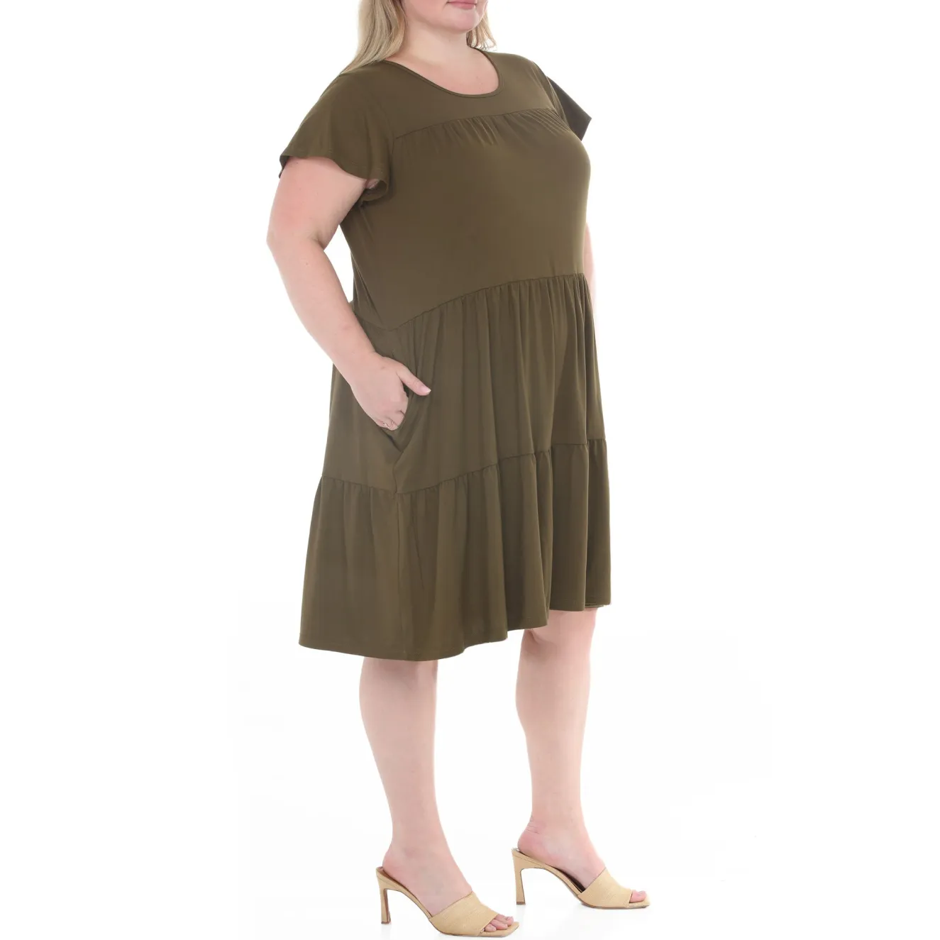 Plus Size Flutter Sleeve Ruffle Tiered Dress