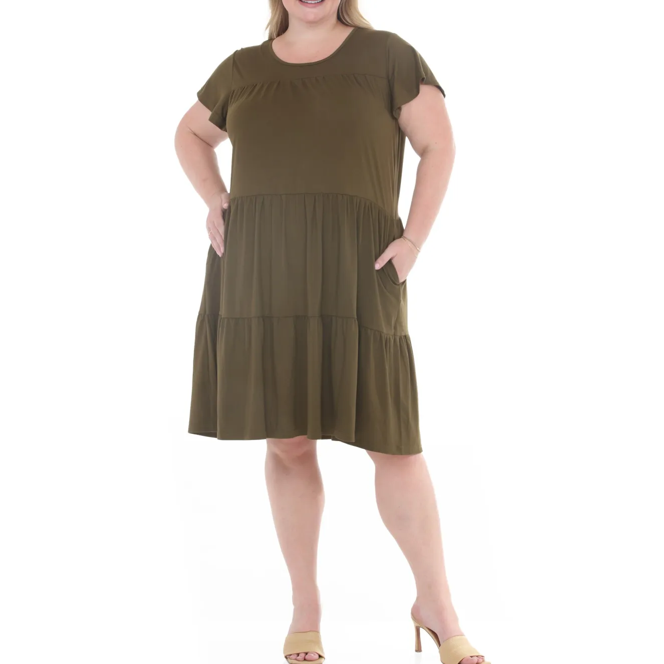 Plus Size Flutter Sleeve Ruffle Tiered Dress