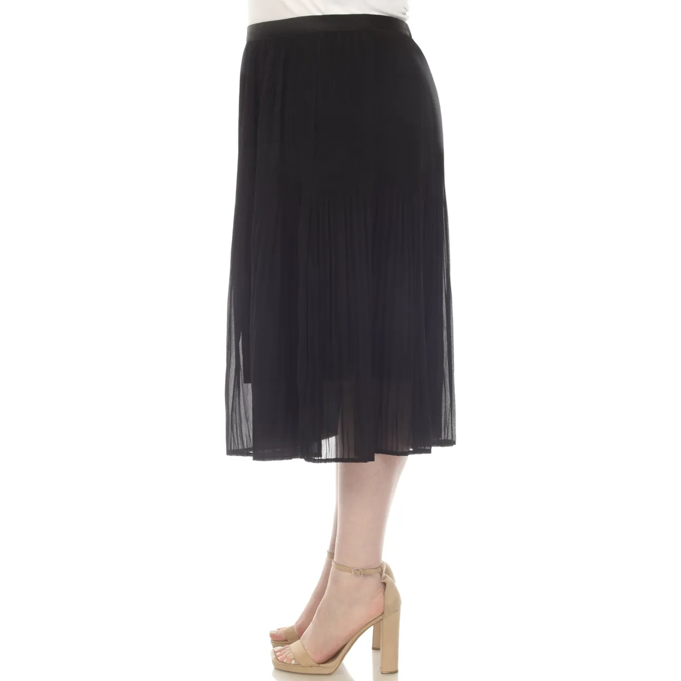 Plus Size Pleated Chiffon Midi Skirt