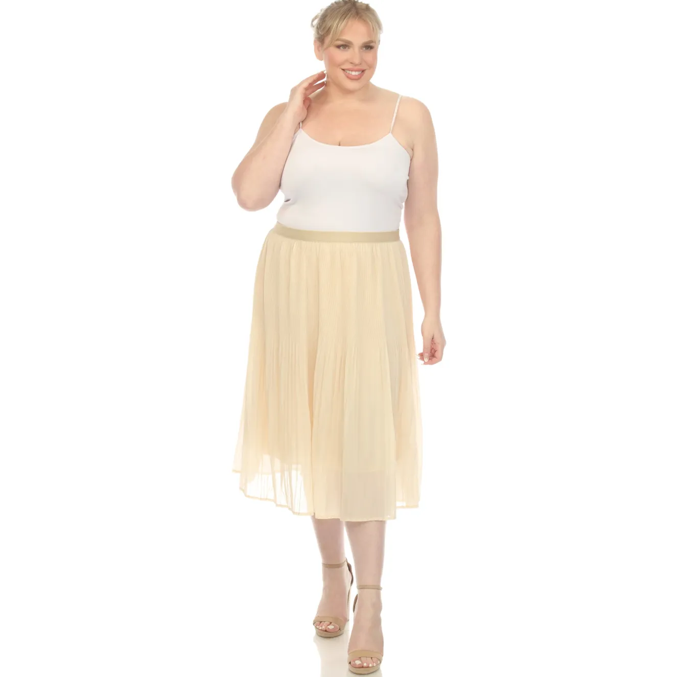Plus Size Pleated Chiffon Midi Skirt