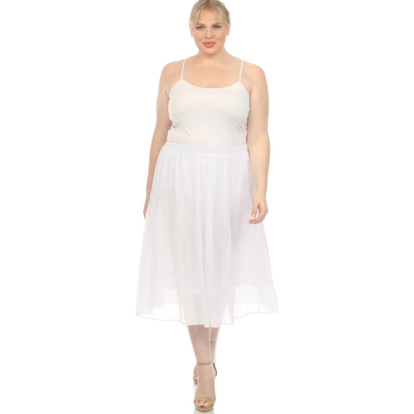 Plus Size Pleated Chiffon Midi Skirt