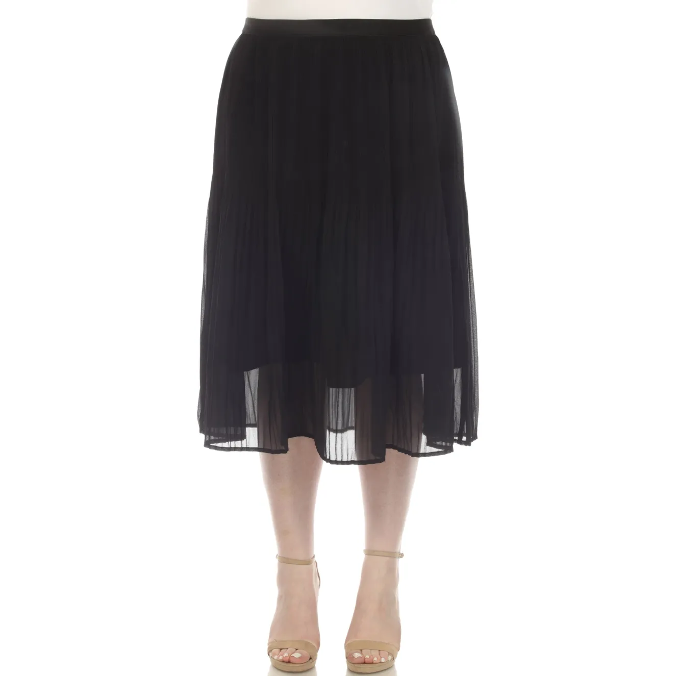 Plus Size Pleated Chiffon Midi Skirt