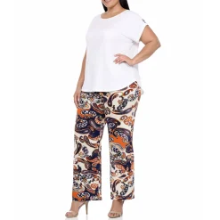 Plus Size Solid Top & Paisley Print Pant Set