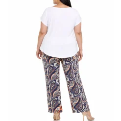 Plus Size Solid Top & Paisley Print Pant Set