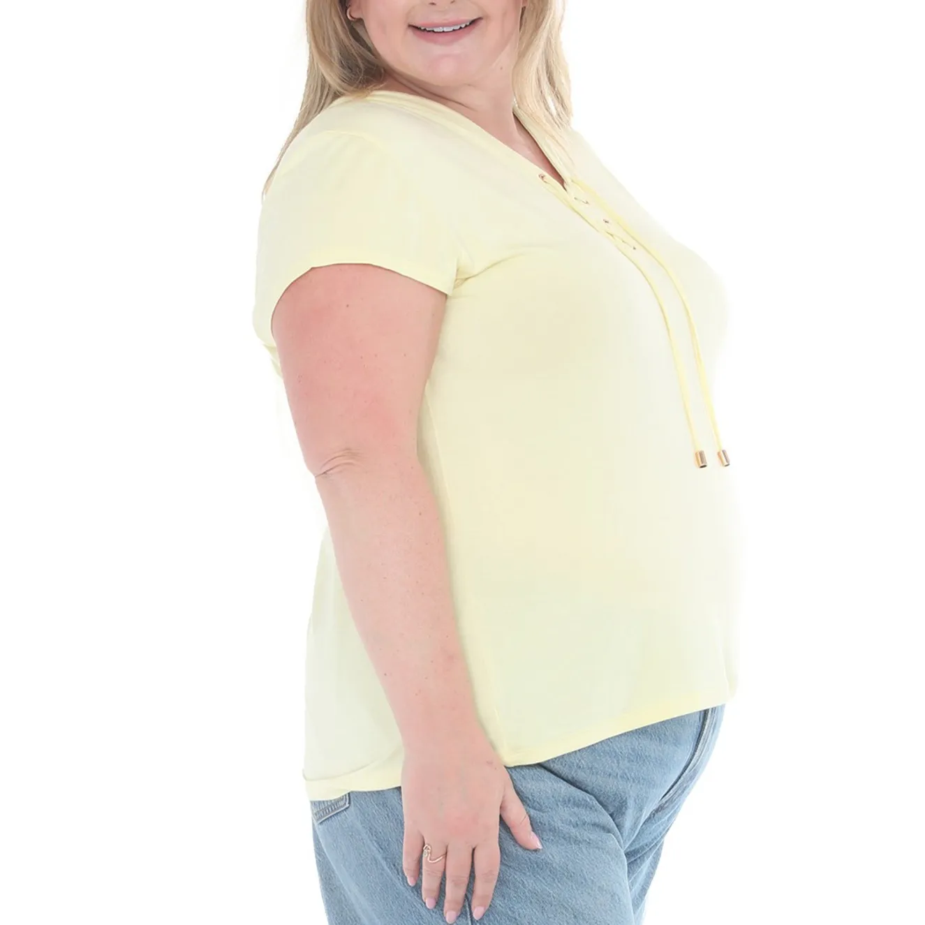 Plus Size V-Neck Front Tie Pullover Top