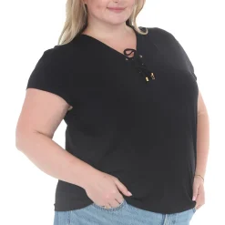 Plus Size V-Neck Front Tie Pullover Top