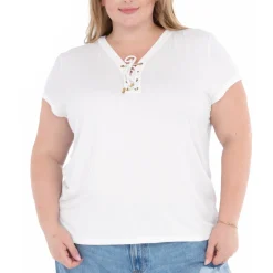 Plus Size V-Neck Front Tie Pullover Top